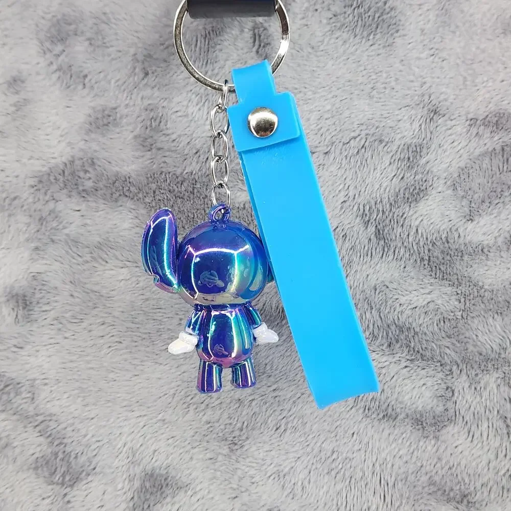 NEW Disney's Stitch Figure Keychain & Strap, Metallic Shiny Iridescent Dark Blue
